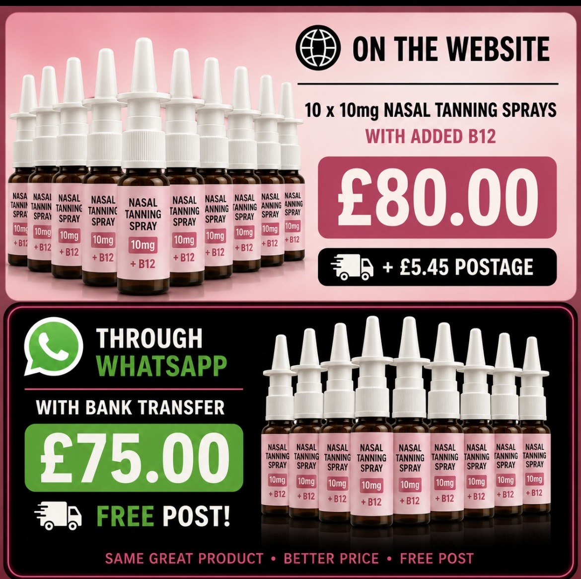 NASAL TANNING SPRAYS x 10 WITH ADDED B12